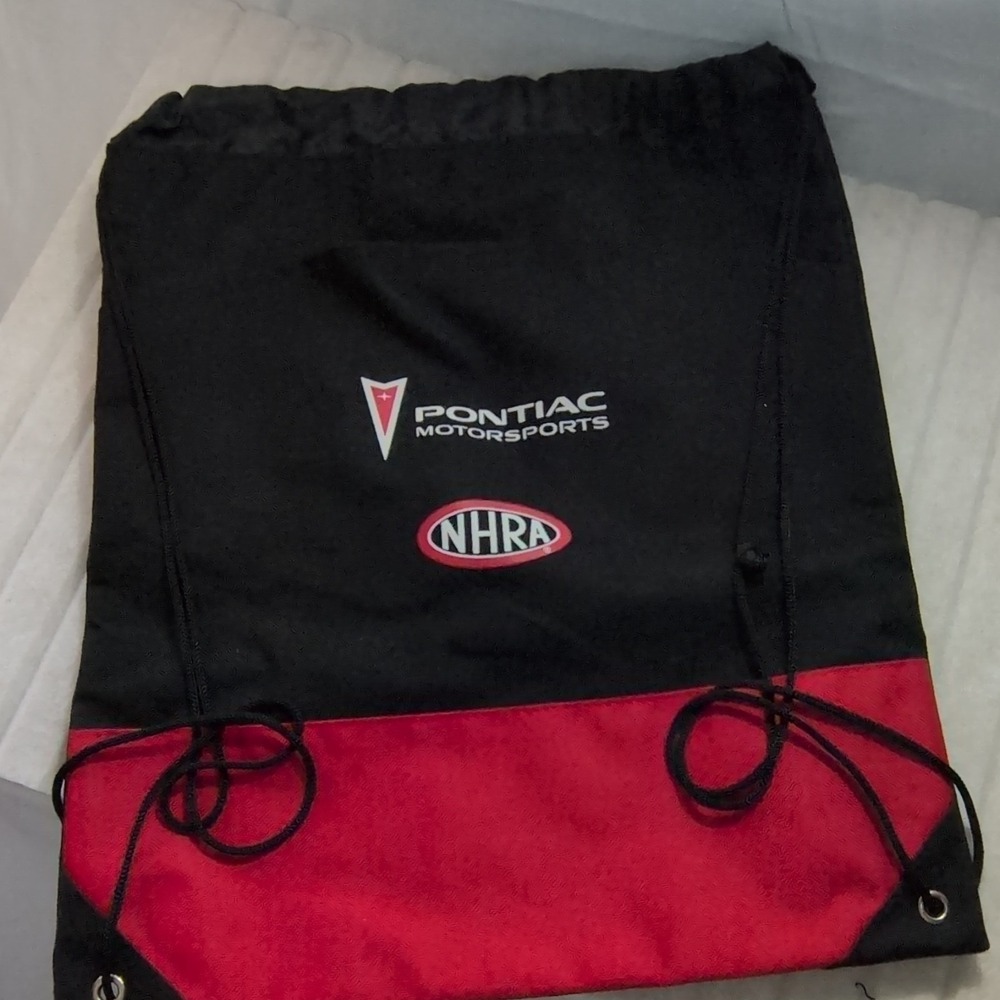 Pontiac Motorsports NHRA Black Red Drawstring Backpack Lightweight Sports